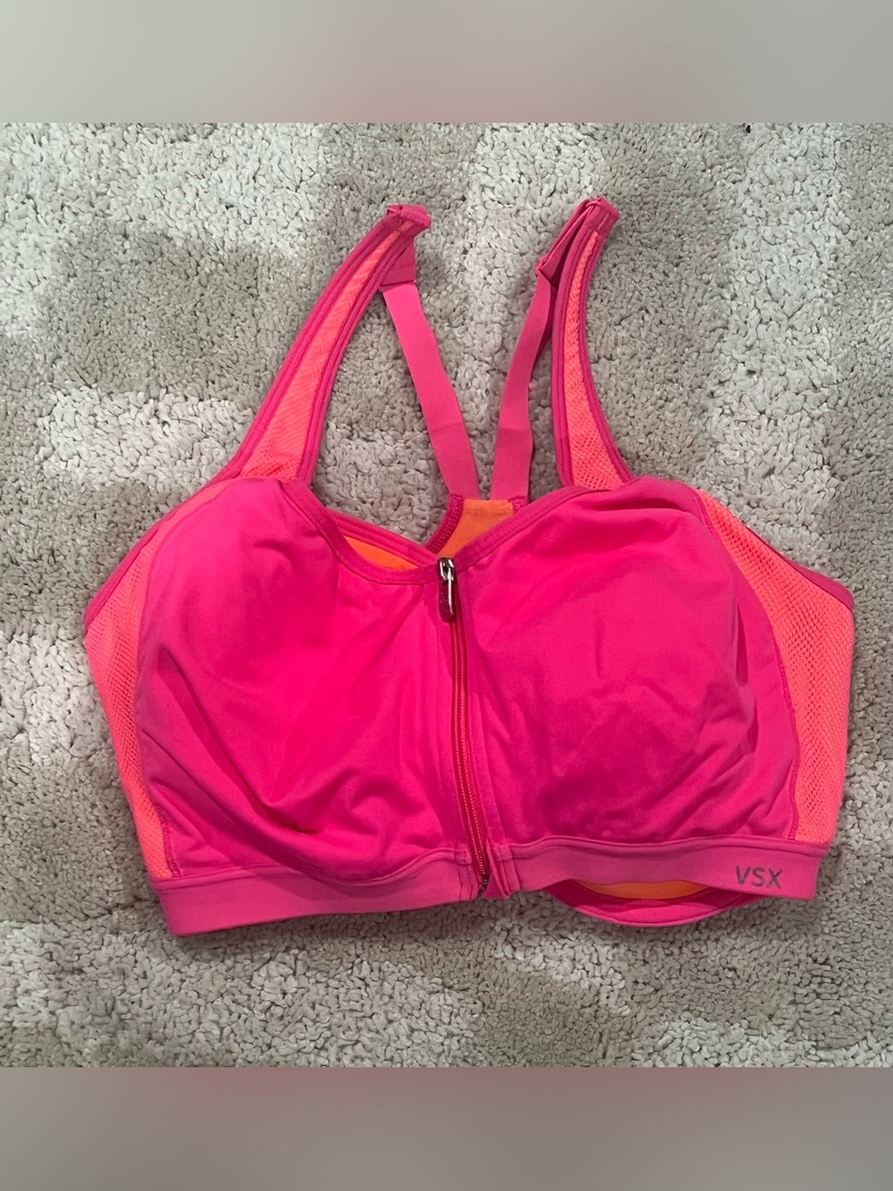 Victoria's Secret VSX Hot Pink & Coral Front-Zip Support Sports Bra